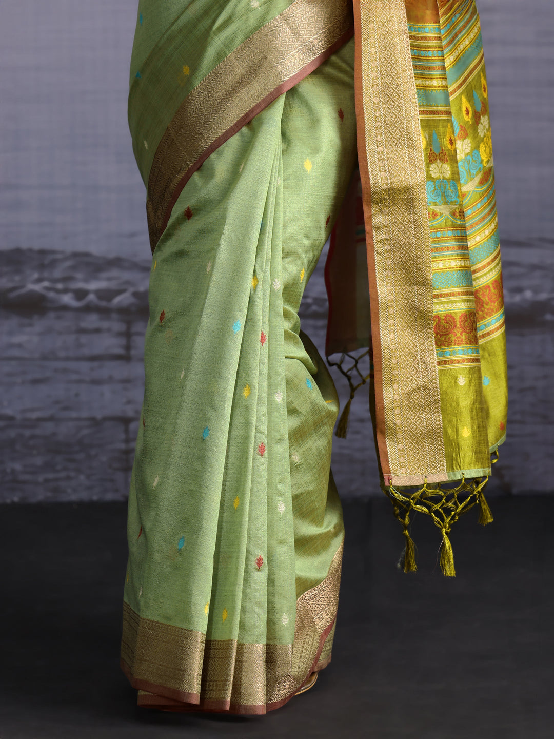 Libas Green Jacquard Woven Design Silk Blend Saree