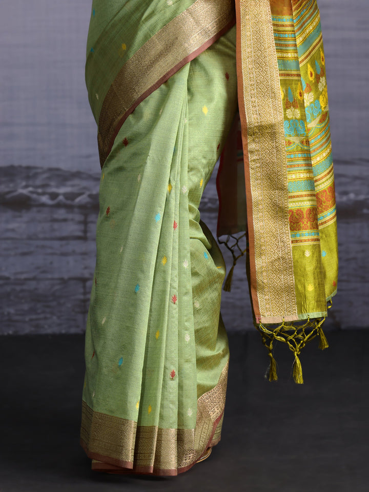 Libas Green Jacquard Woven Design Silk Blend Saree
