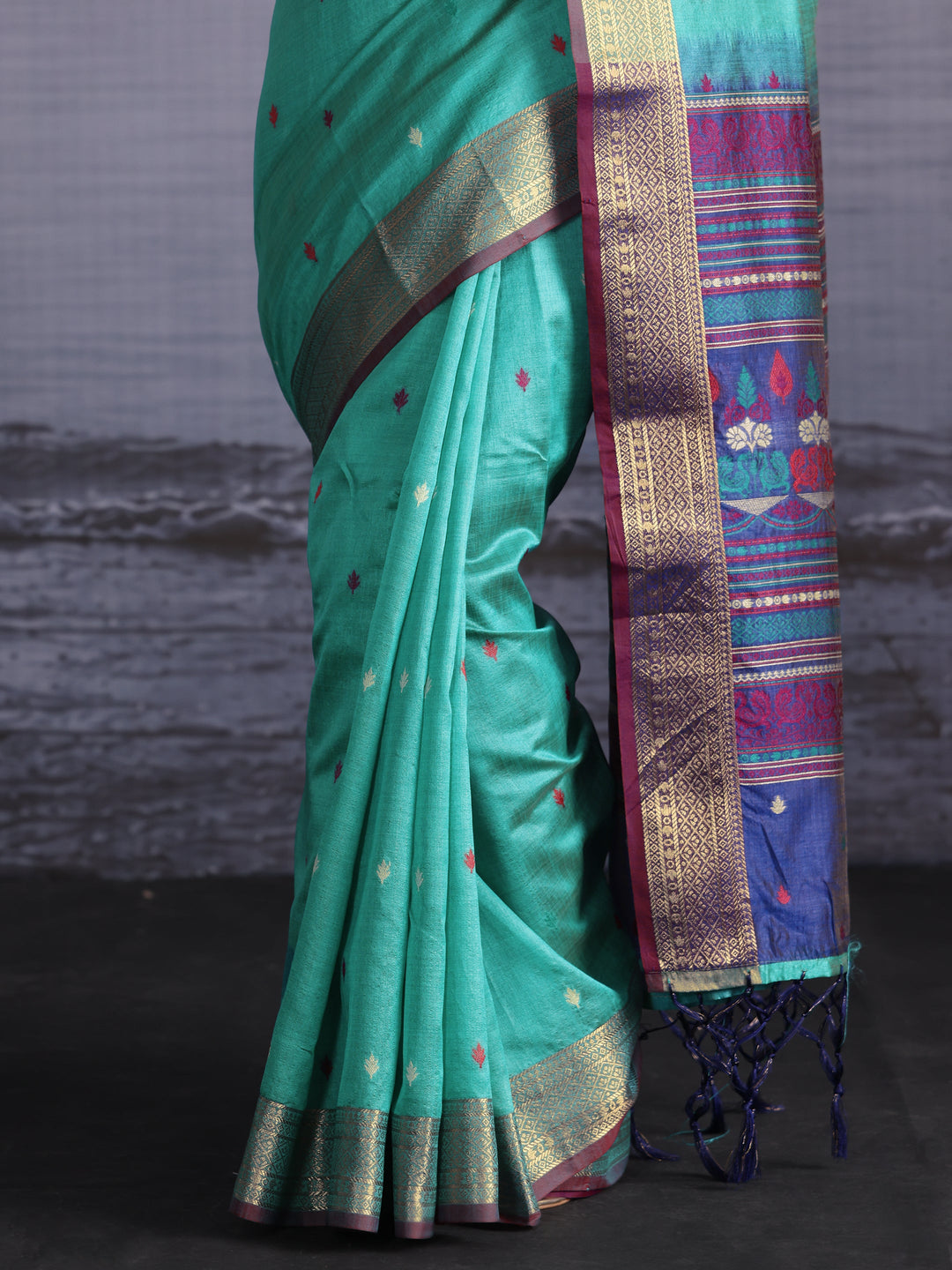 Libas Turquoise Blue Jacquard Woven Design Silk Blend Saree