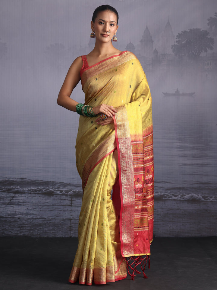 Libas Yellow Jacquard Woven Design Silk Blend Saree