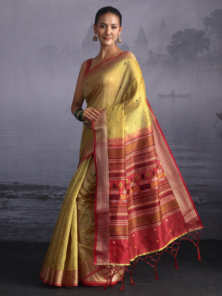 Libas Yellow Jacquard Woven Design Silk Blend Saree