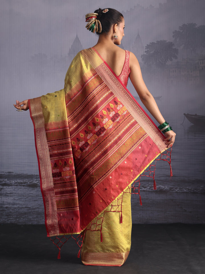Libas Yellow Jacquard Woven Design Silk Blend Saree