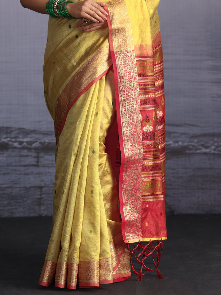 Libas Yellow Jacquard Woven Design Silk Blend Saree