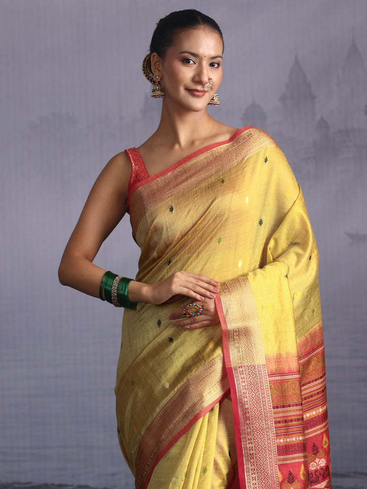 Libas Yellow Jacquard Woven Design Silk Blend Saree