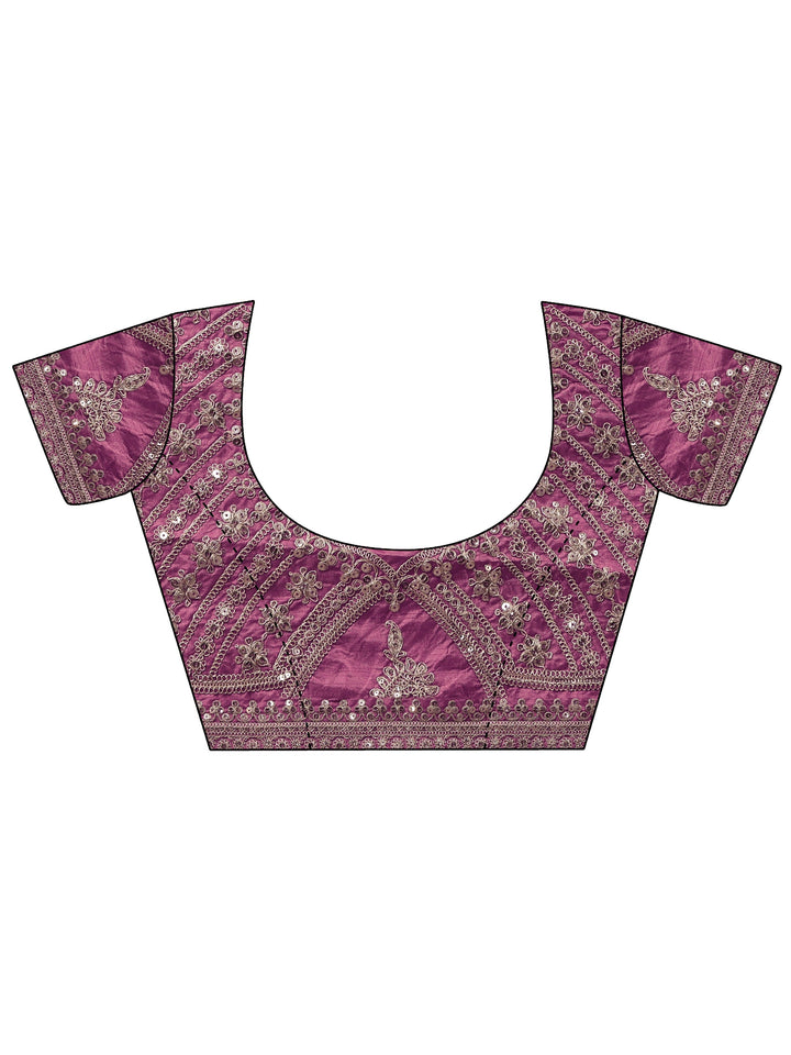 Libas Wine Embroidered Satin Saree with Sequin Embellishments