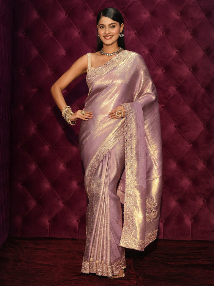 Libas Art Lavender Woven Design Silk Blend Saree with Embellished Pallu