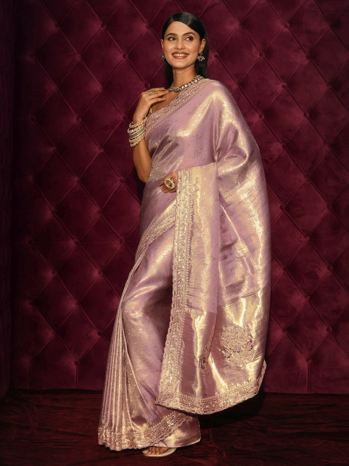 Libas Art Lavender Woven Design Silk Blend Saree with Embellished Pallu
