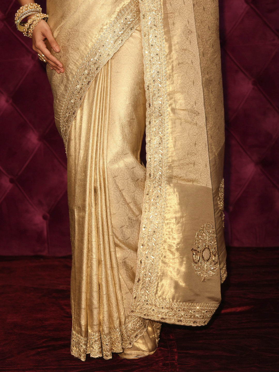Libas Art Golden Woven Design Silk Blend Saree with Embellished Pallu