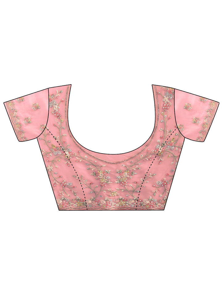 Libas Art Blush Pink Floral Embroidered Stone Work Georgette Saree