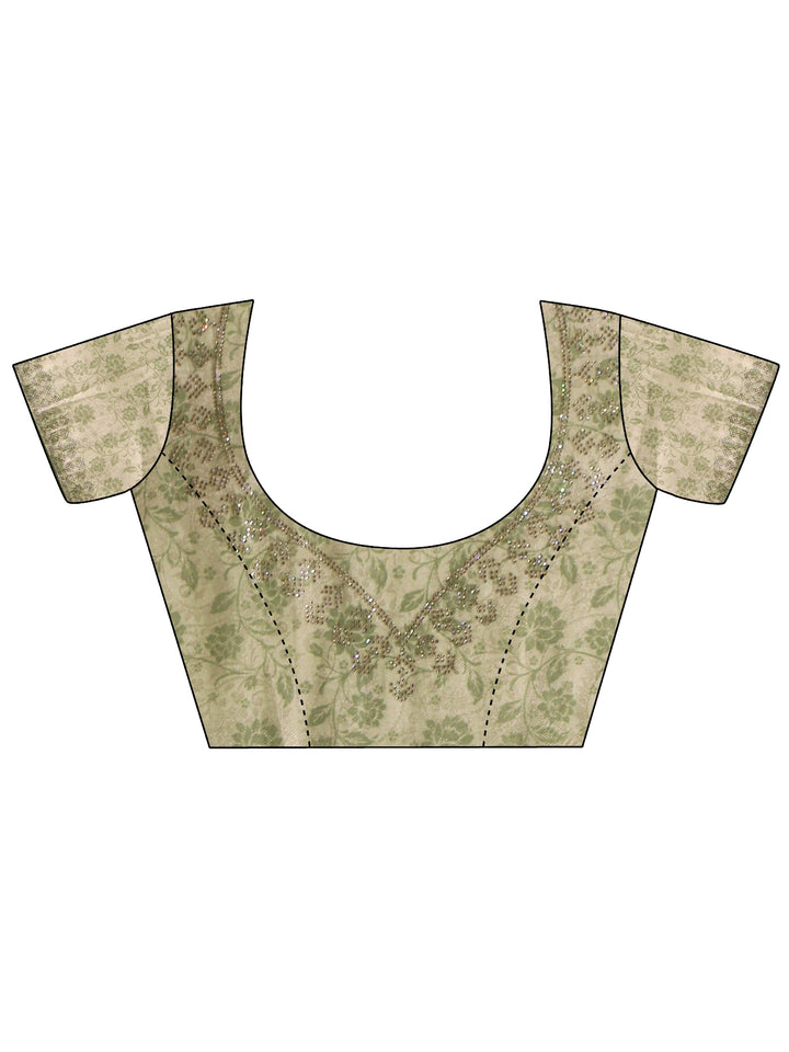 Libas Green Floral Stone Work Embellished Silk Blend Saree