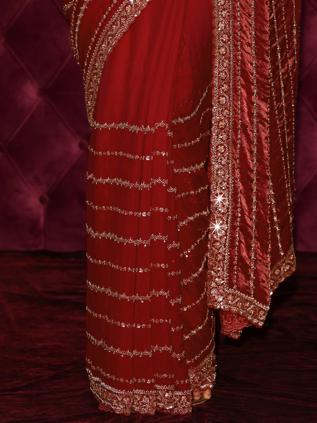 Libas Art Red Embellished Tissue Saree