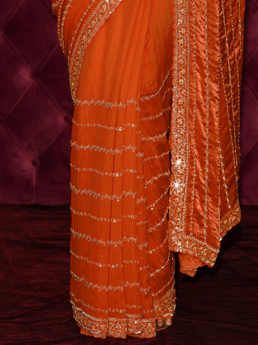 Libas Art Orange Embellished Tissue Saree