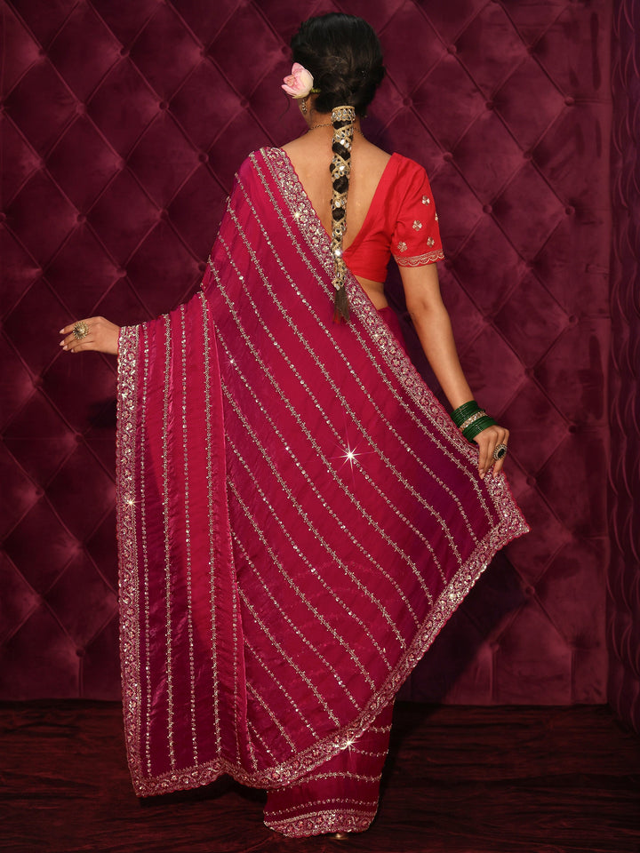 Libas Art Pink Embellished Silk Blend Saree