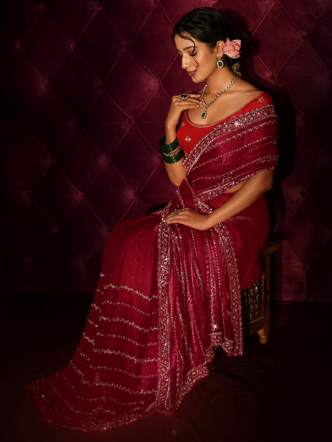 Libas Art Pink Embellished Silk Blend Saree