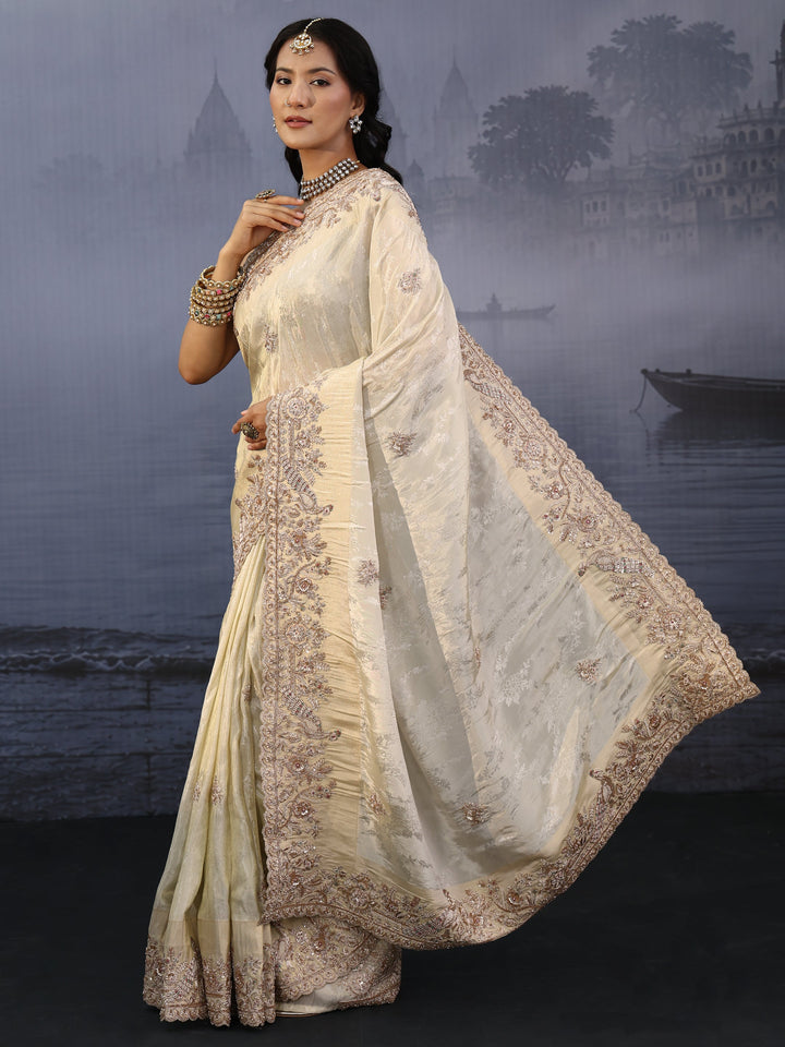 Libas Art Golden Embellished Silk Blend Saree
