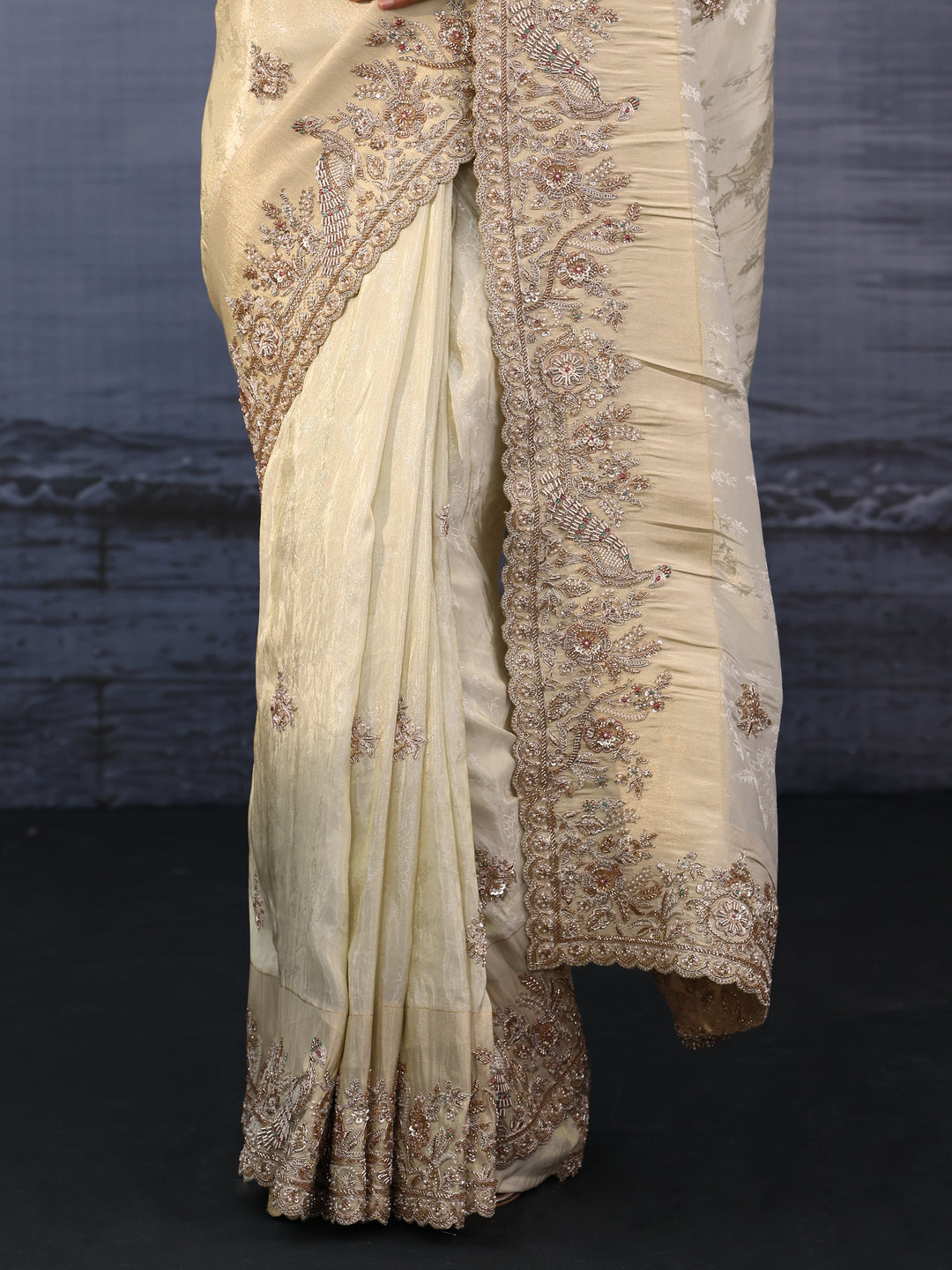 Libas Art Golden Embellished Silk Blend Saree