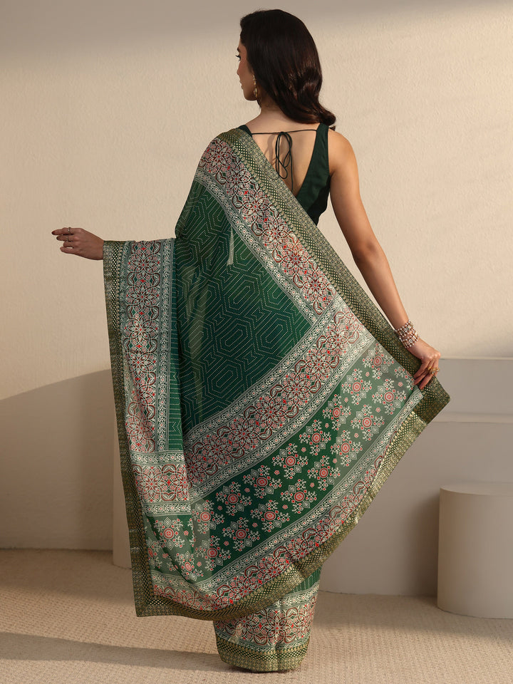 Libas Green Geometric Printed Embroidered Border Georgette Saree