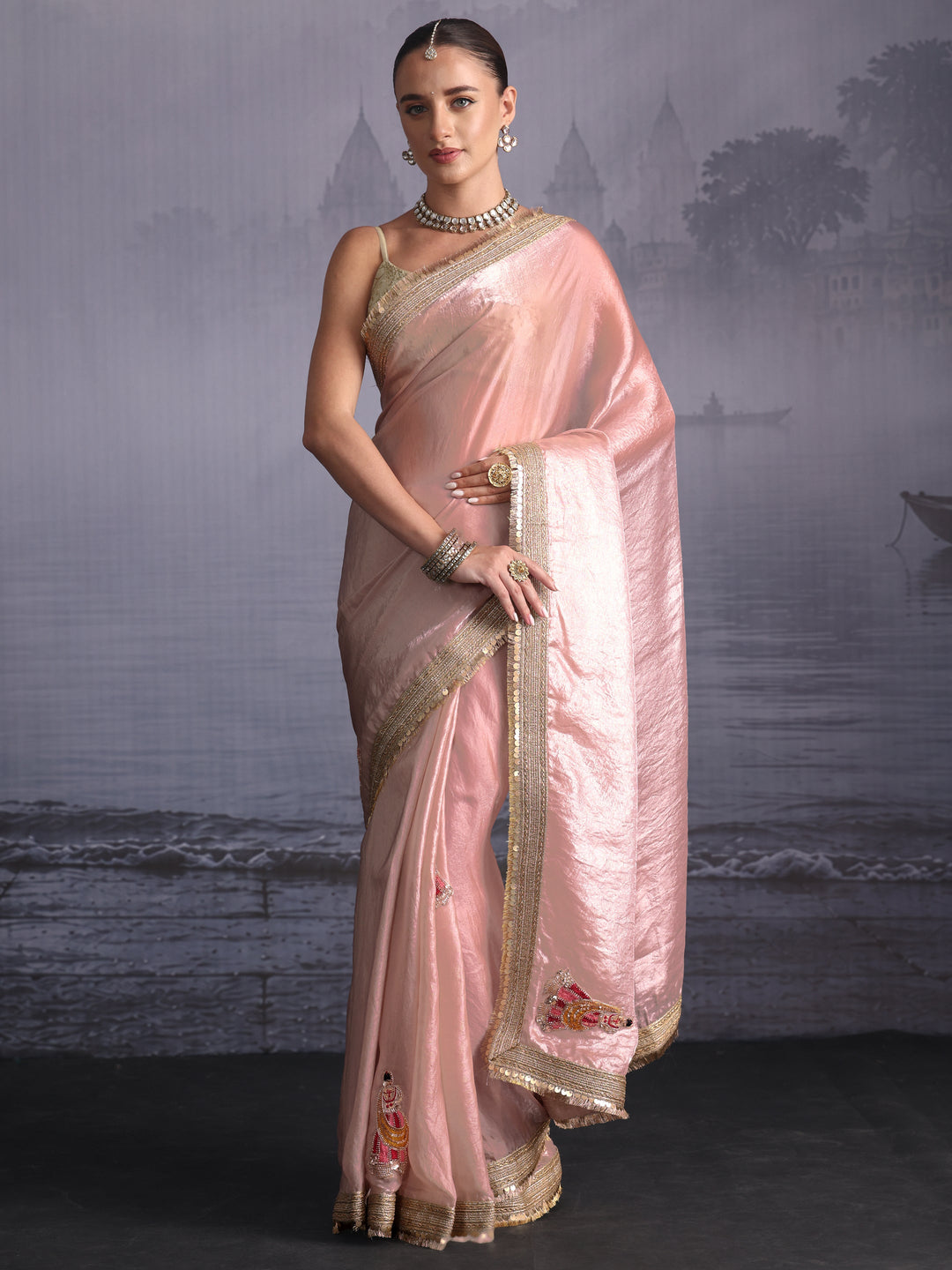 Libas Lavender Tissue Saree with Gota Border
