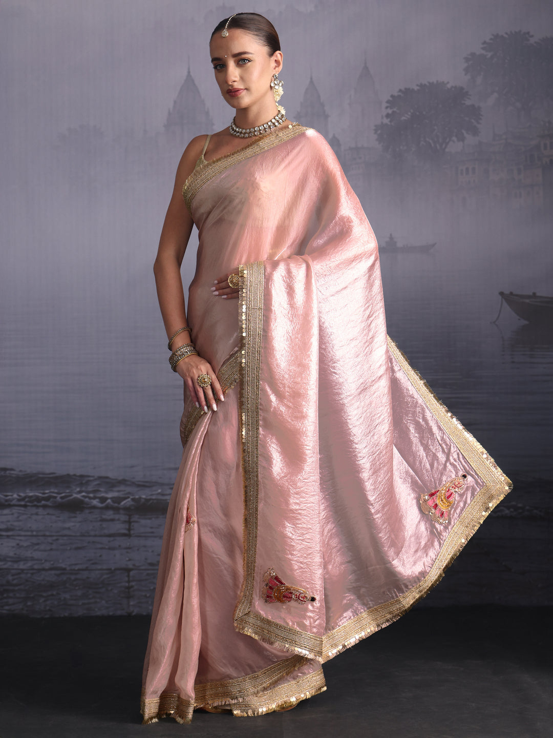Libas Lavender Tissue Saree with Gota Border