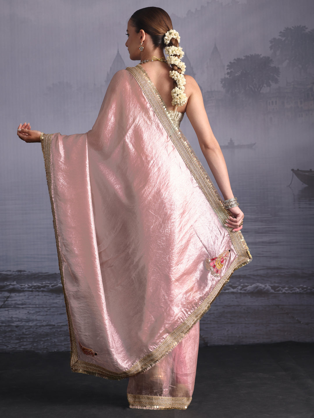 Libas Lavender Tissue Saree with Gota Border