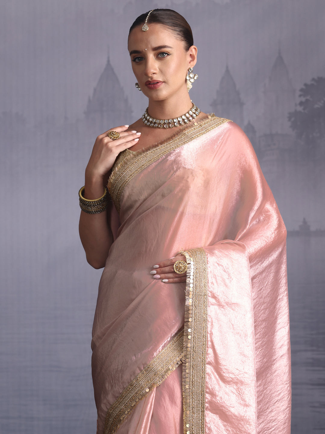 Libas Lavender Tissue Saree with Gota Border