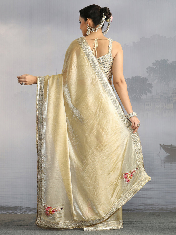 Libas Green Tissue Saree with Gota Border