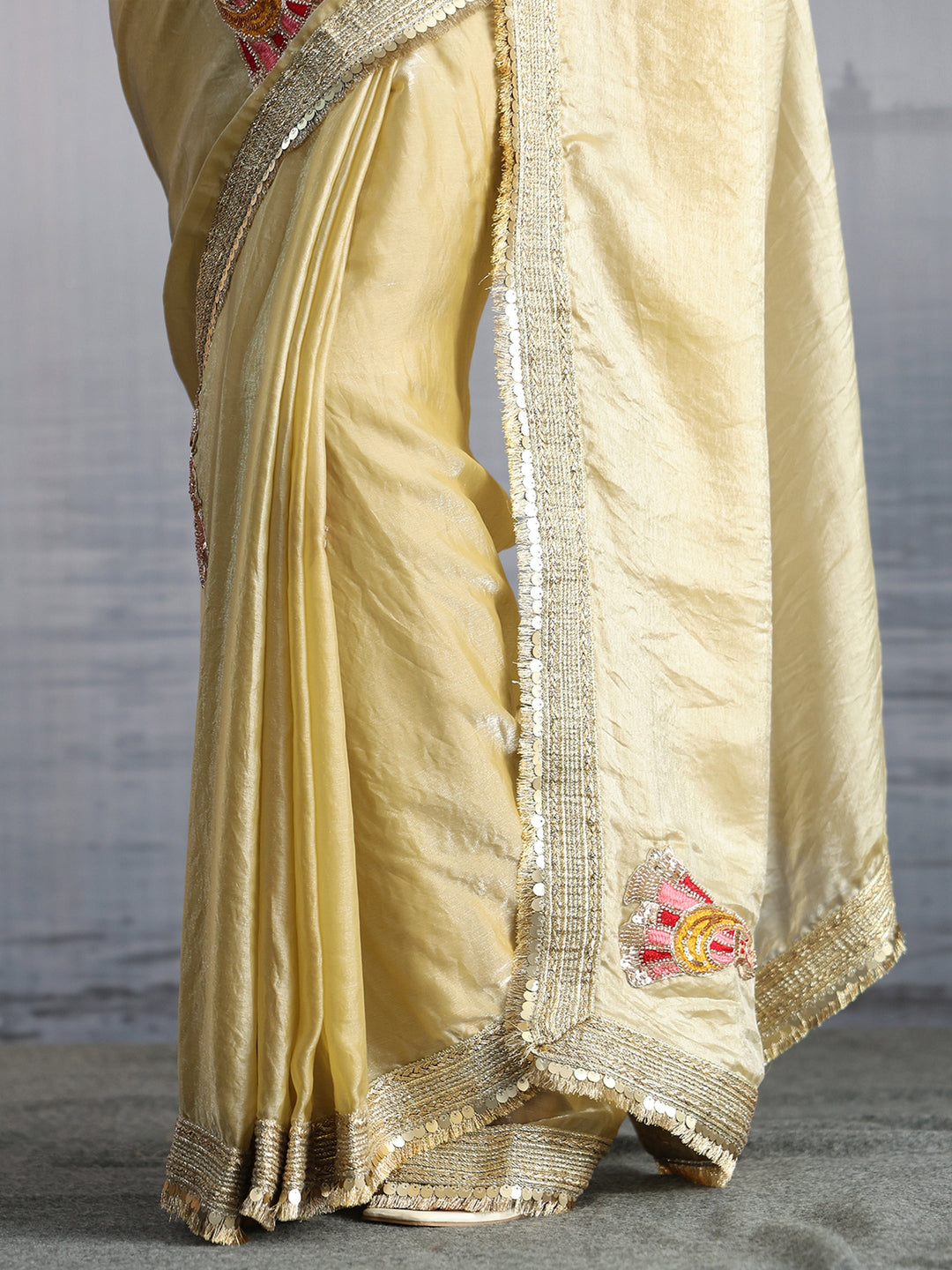 Libas Green Tissue Saree with Gota Border