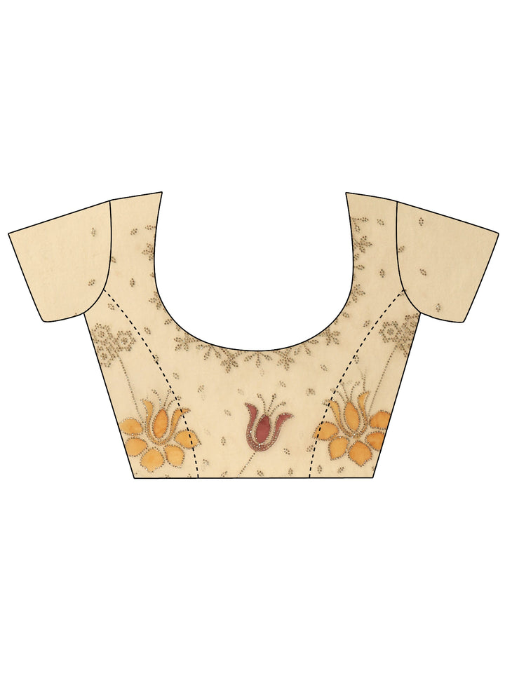 Libas Beige Floral Stone Work Embellished Tissue Saree