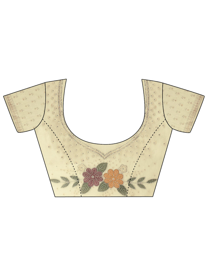 Libas Green Floral Stone Work Embellished Tissue Saree