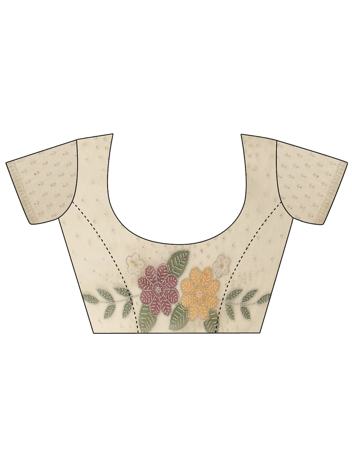Libas Yellow Floral Embellished Tissue Saree with Scalloped Border