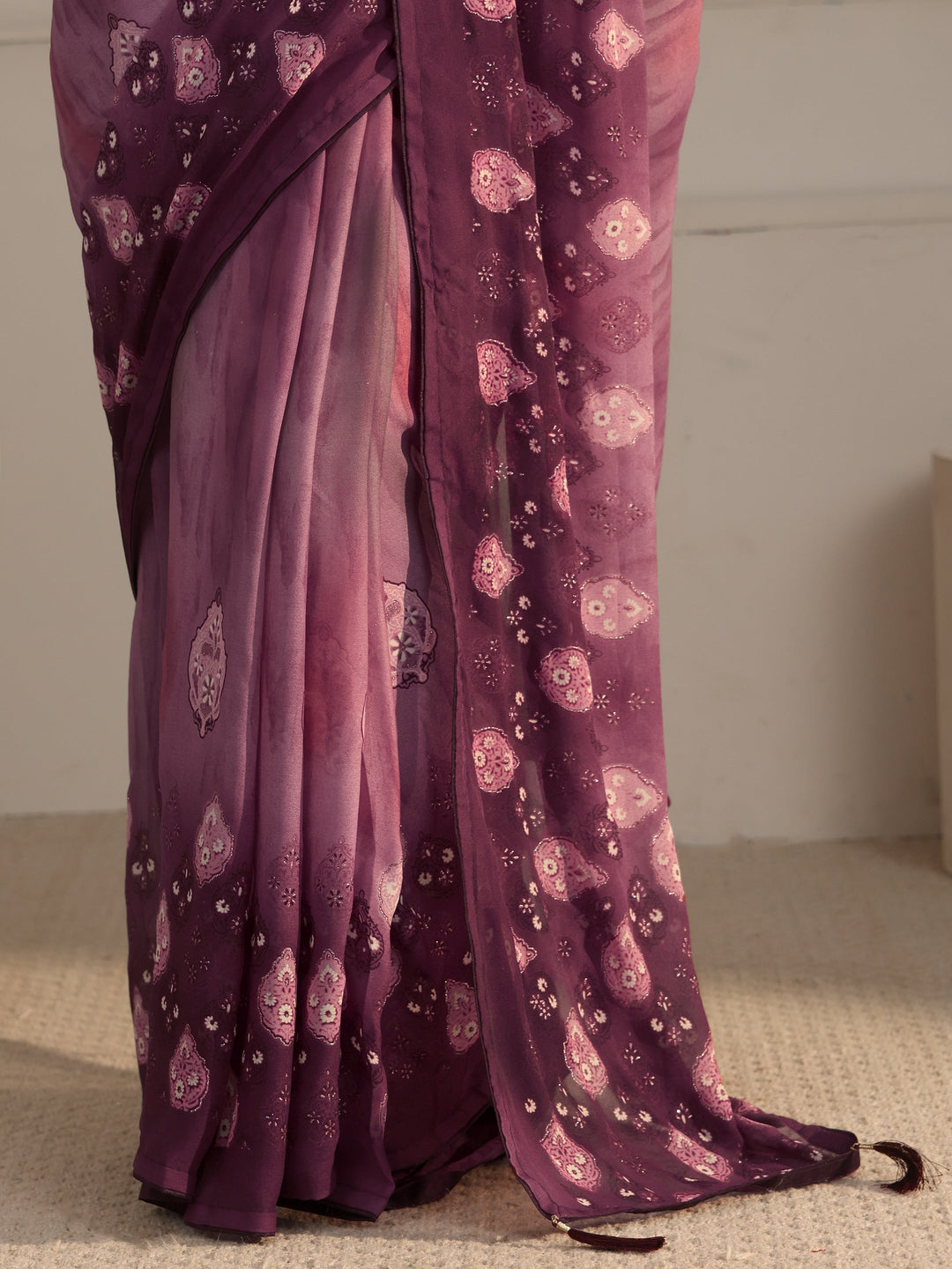 Libas Pink Ethnic Printed Georgette Saree