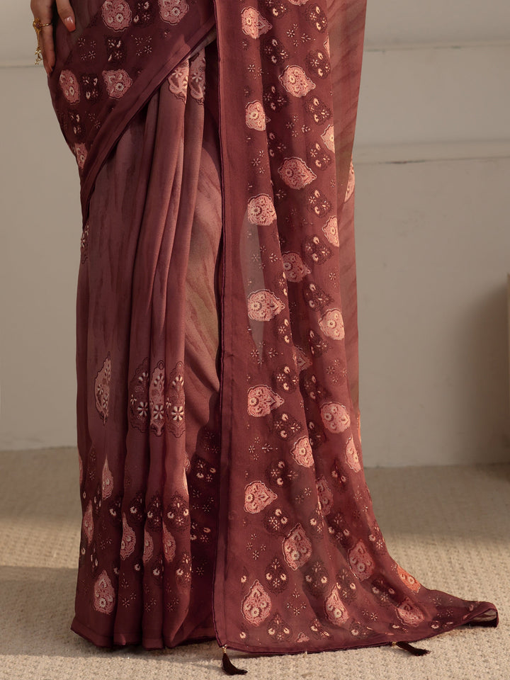 Libas Brown Ethnic Printed Georgette Saree
