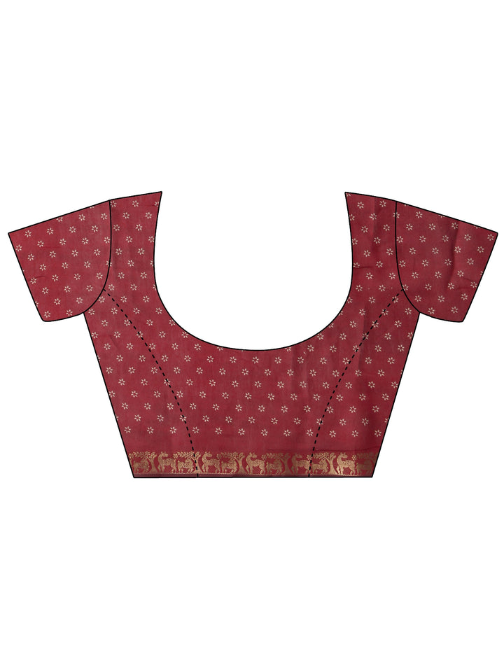 Libas Mustard and Red Printed Silk Blend Tassel Saree
