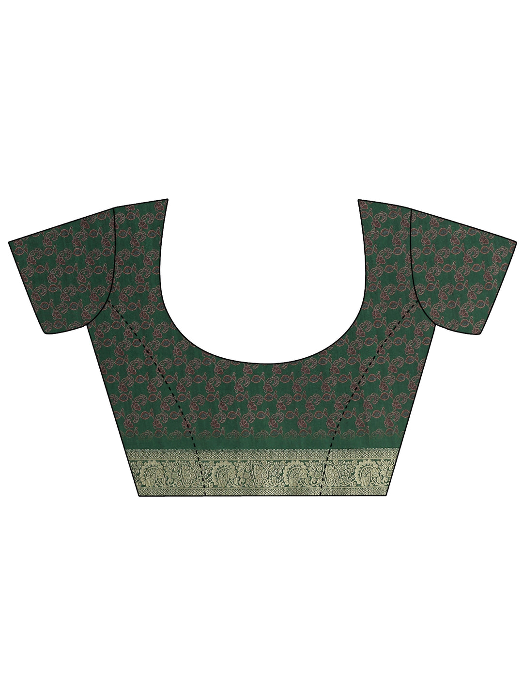Libas Forest Green Floral Printed Silk Blend Saree with Woven Border