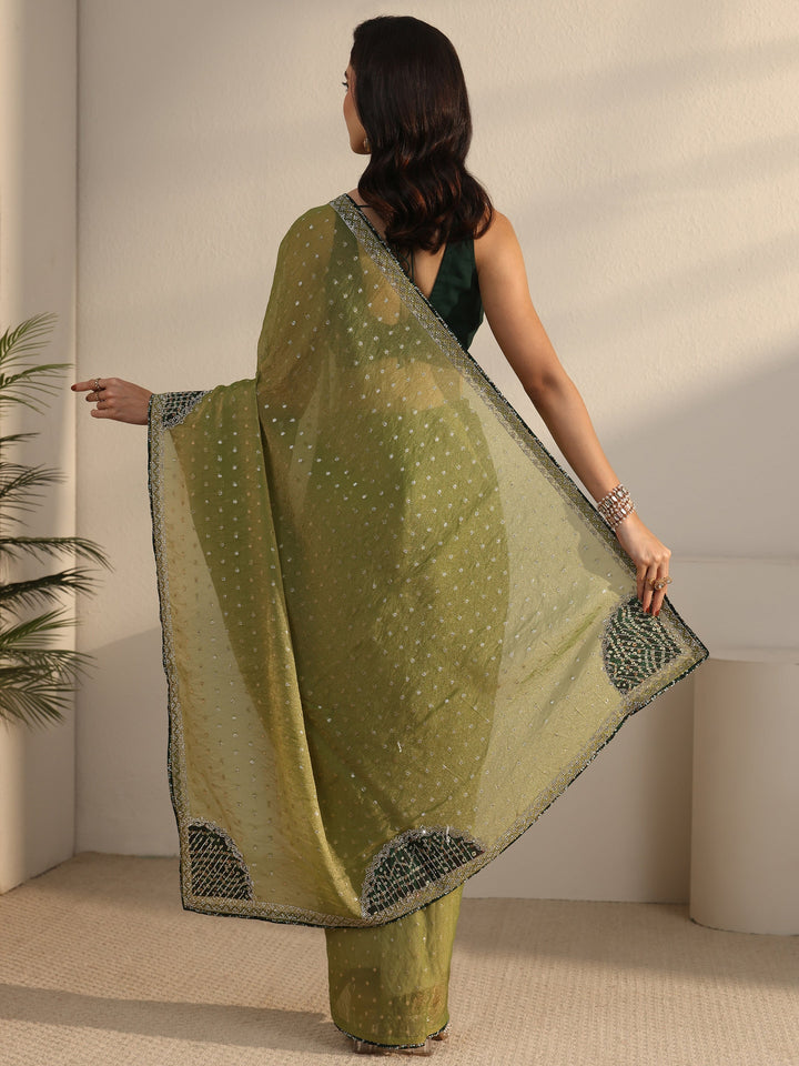 Libas Green Woven Design Tissue Saree with Embellished Border