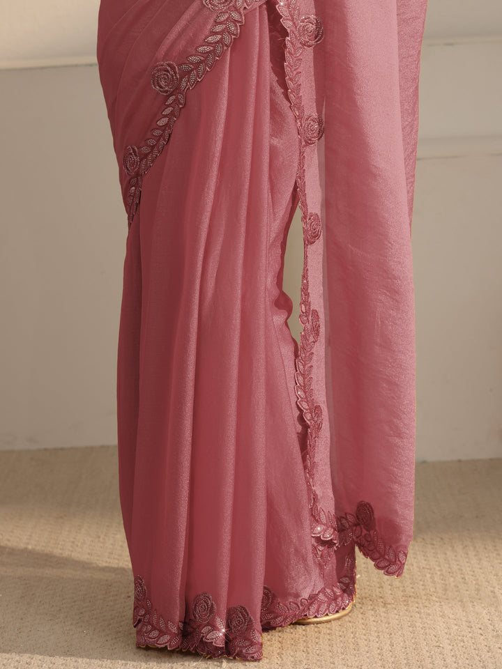 Libas Mauve Tissue Saree with Embellished Scalloped Border