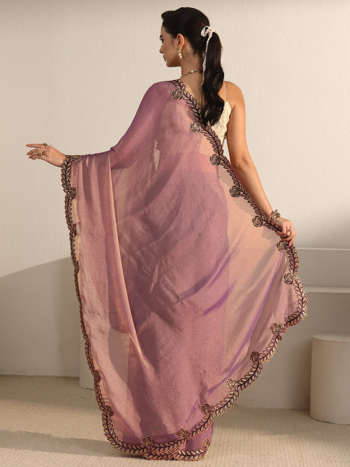 Libas Lilac Tissue Saree with Embellished Scalloped Border