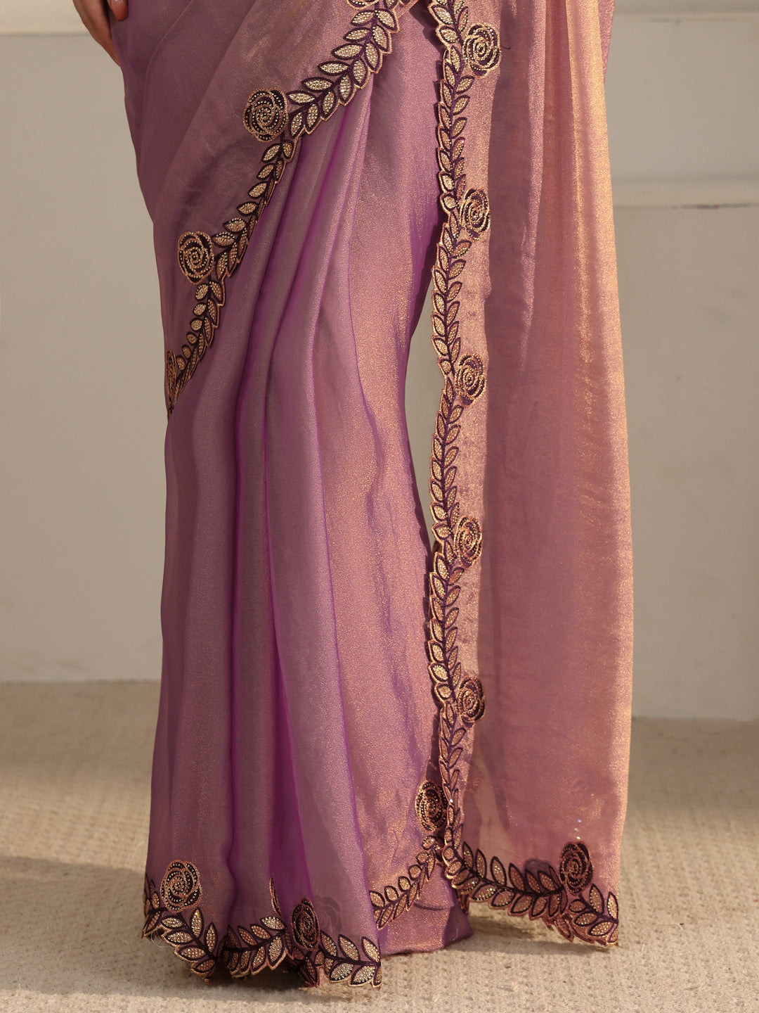 Libas Lilac Tissue Saree with Embellished Scalloped Border