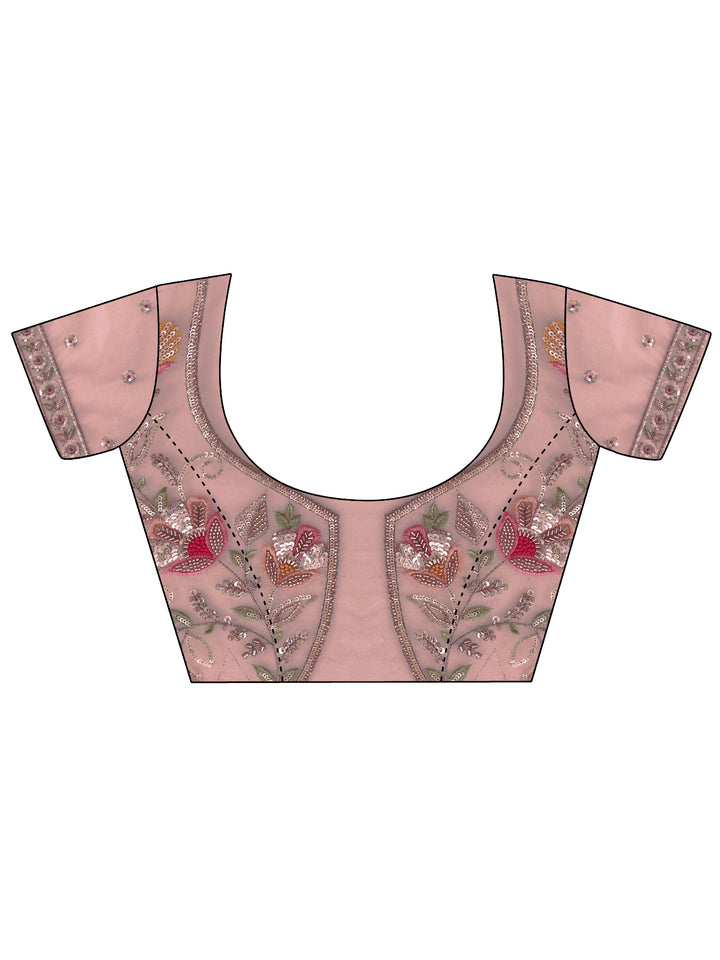 Libas Baby Pink Sequin Embellished Net Saree with Scalloped Border