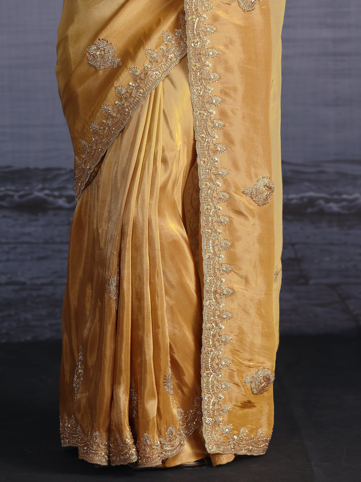 Libas Art Yellow Bead Embellished Silk Blend Saree