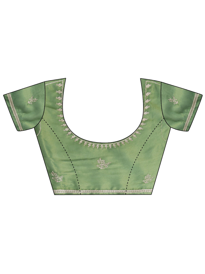 Libas Green Floral Embroidered Tissue Saree