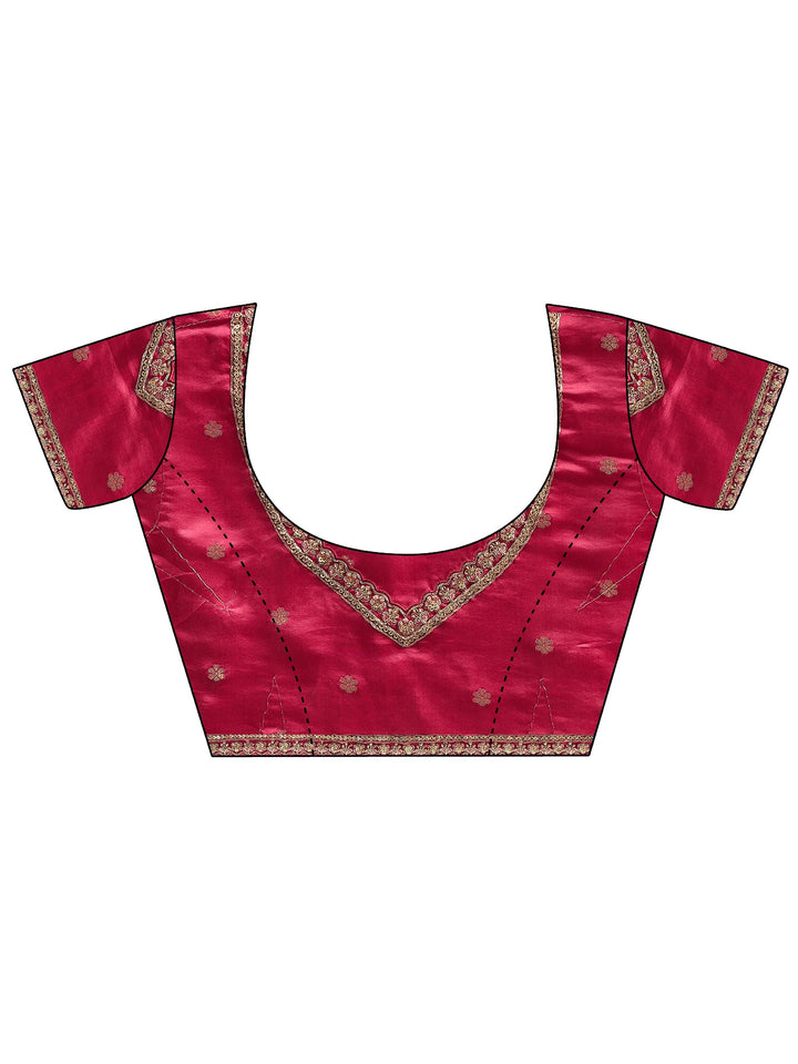 Libas Art Pink Floral Woven Design Silk Blend Saree with Potli Bag