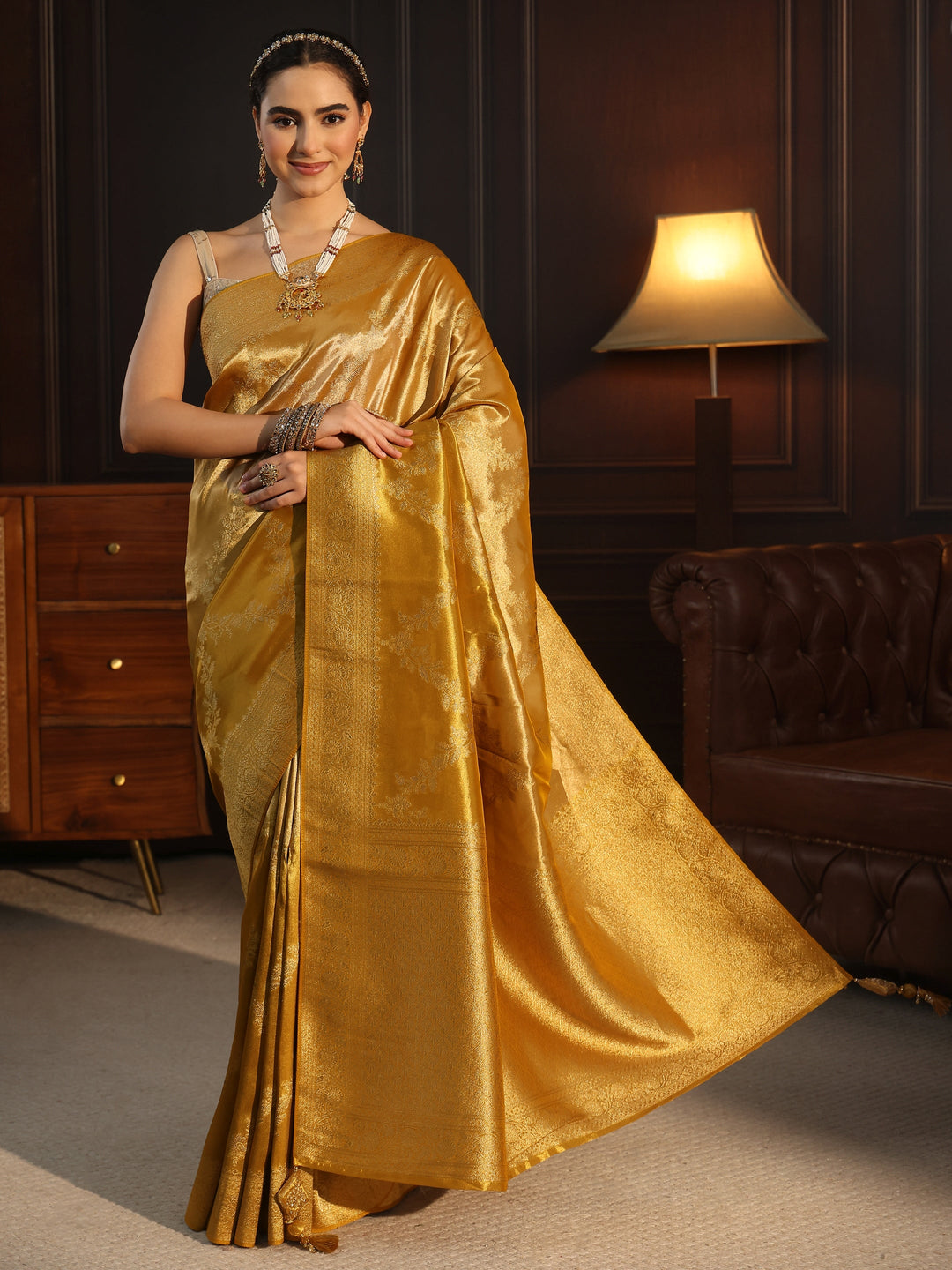 Libas Art Mustard Banarasi Silk Blend Saree