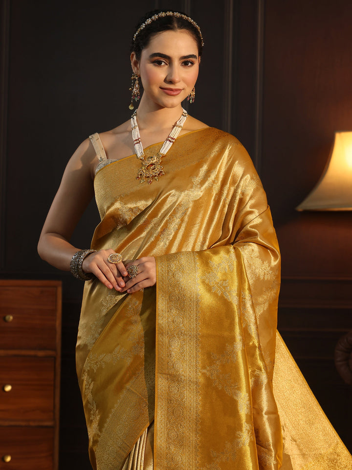 Libas Art Mustard Banarasi Silk Blend Saree