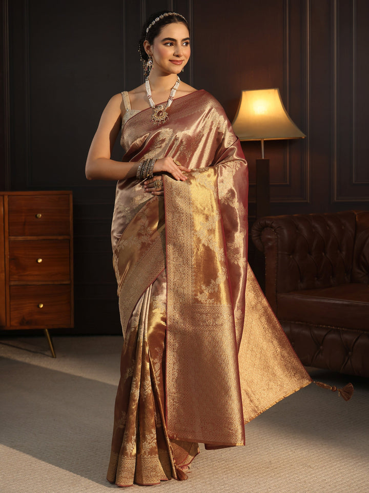 Libas Art Rust Brown Banarasi Silk Blend Saree