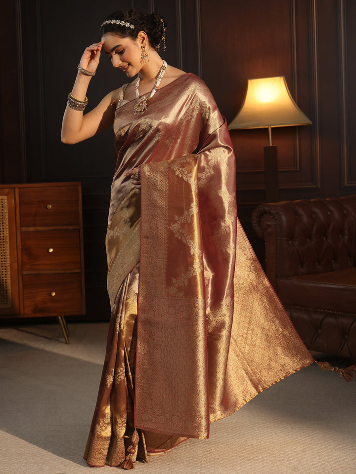 Libas Art Rust Brown Banarasi Silk Blend Saree