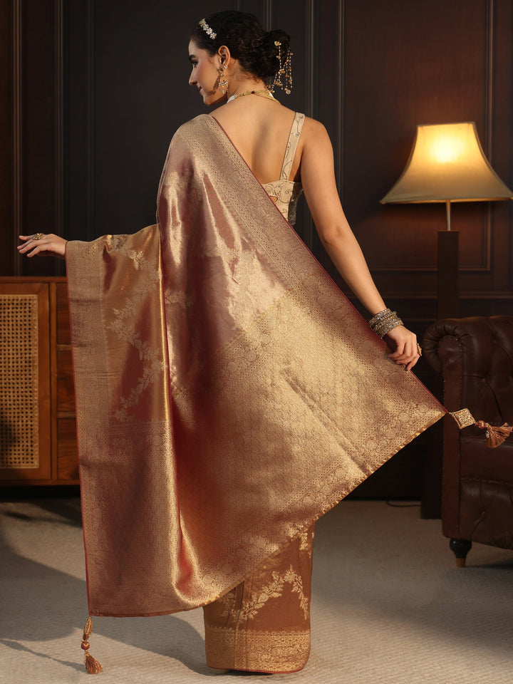 Libas Art Rust Brown Banarasi Silk Blend Saree