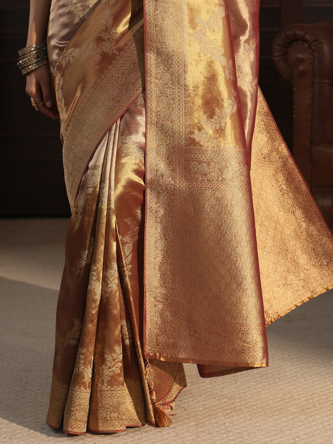 Libas Art Rust Brown Banarasi Silk Blend Saree