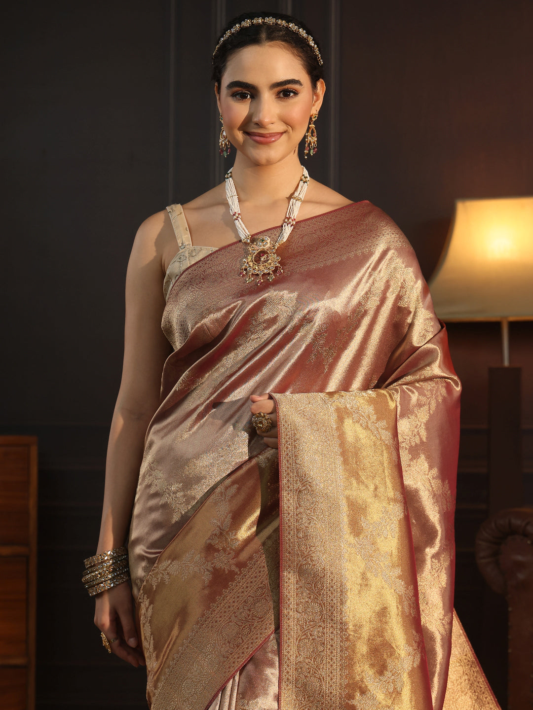 Libas Art Rust Brown Banarasi Silk Blend Saree