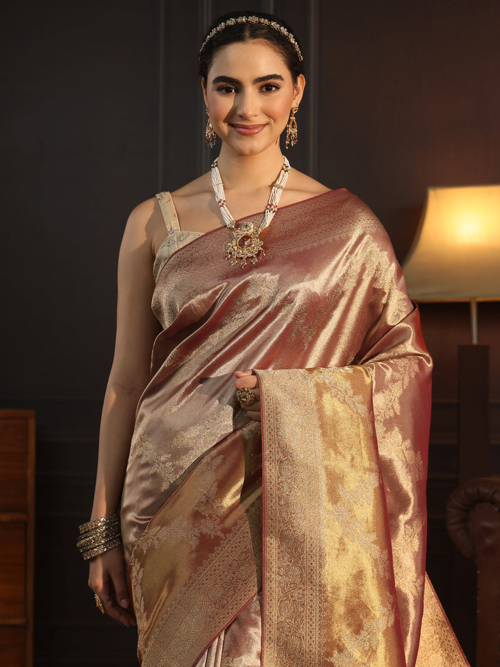 Libas Art Rust Brown Banarasi Silk Blend Saree